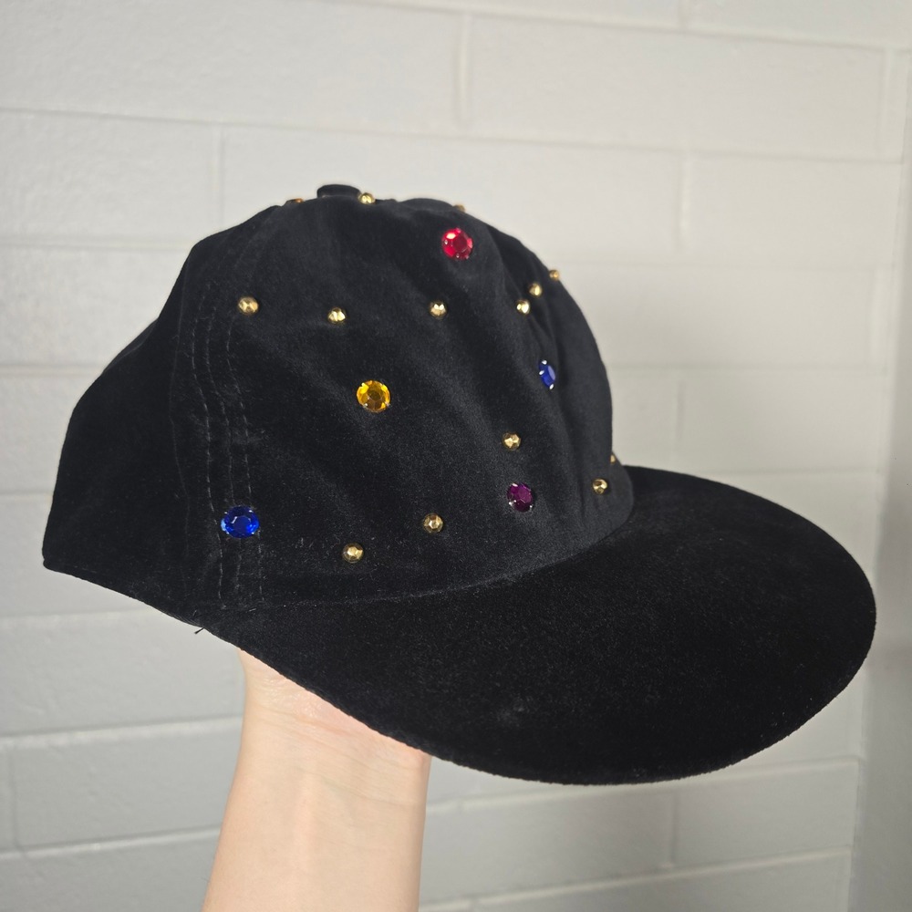 Vtg Velvet‎ Flat Bill Embellished Cap Hat Bejeweled Y2K 22x6.5 Bratz Juicy Bling